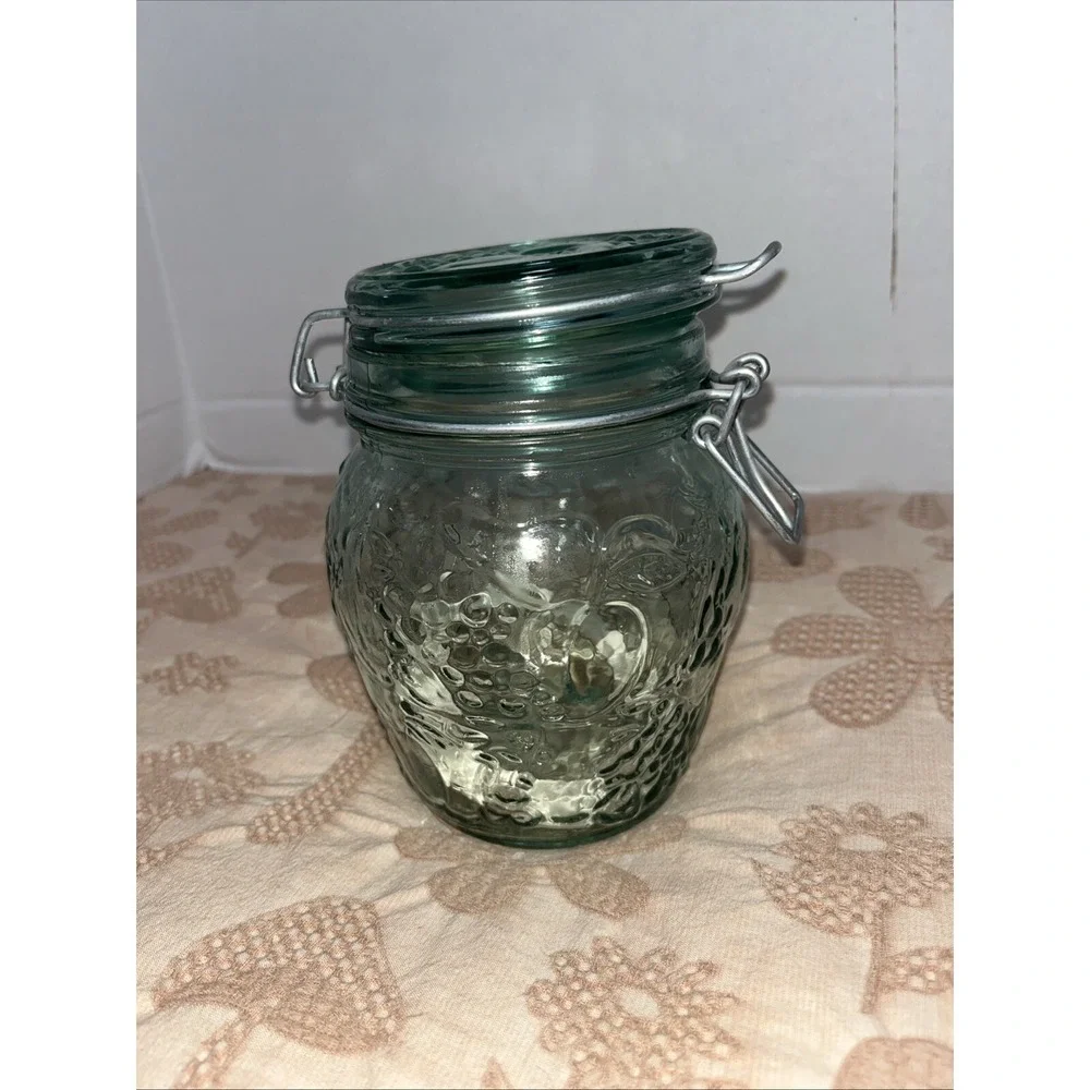 VTG Libbey Light Green Glass Canister Jar Hinged‎ With Seal